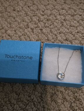 Touchstone Crystal Silver Necklace with Clear Crystal Pendant